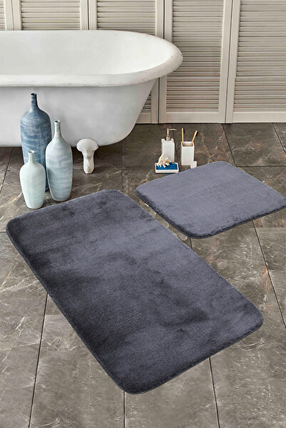 Estiva Home 2-Piece Anthracite Bath Mat Set Plush Non-Slip Base Washable 80X1...