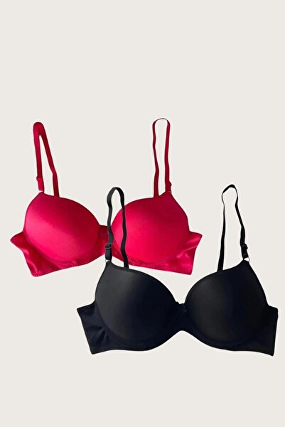M MERC Giyim Black-Red 2-Piece Micro Fabric Hollow Underwire Daily Supportles...