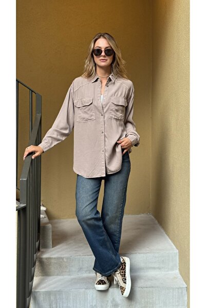 JANNA BUDAK BOUTİQUE Cep Detaylı Yumuşak Dokulu Gömlek
