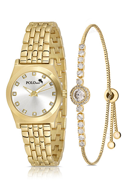 Polo Air ساعة يد نسائية أنيقة مرصعة بأحجار الزركون وسوار فاخر مزيج من اللون ا...