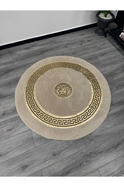 Neşem Halı Boutique ÖZEL TASARIM PELUŞ DERİ VİZON GOLD YUVARLAK