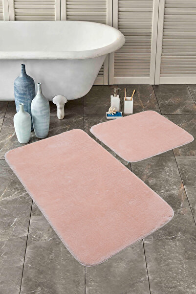 Estiva Home طقم سجادة حمام وردي مكون من قطعتين، قاعدة قطيفة غير قابلة للانزلا...