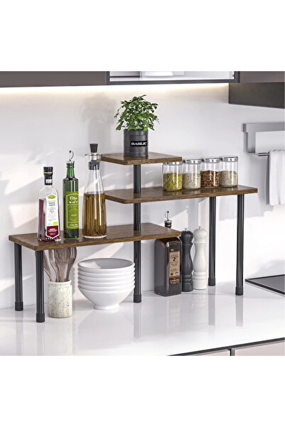 Next Trend Spice Shelf, Modern Design, Black with Wood-Effect, 3 Shelves
