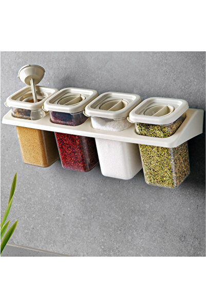 Vip Home Concept Market Ürünleri 4-piece stand-up spice jar set with spoons - plastic vip plus