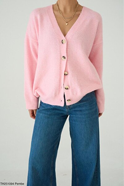 CADDELAMODA Women's V-Neck Fleece-Lined Basic Soft Cardigan