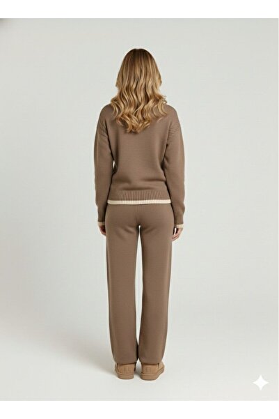 peri tower New Season Women's Knitted Textured Lace-Up Sweater-Pants Knitwear Bottom Top Set 0053