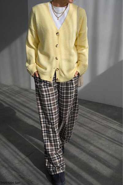 CADDELAMODA Women's V-Neck Fleece-Lined Basic Soft Cardigan