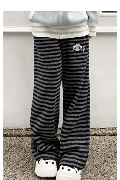 Köstebek Άνθρακα μαύρο ριγέ παντελόνι Panda ψηλόμεσο casual
