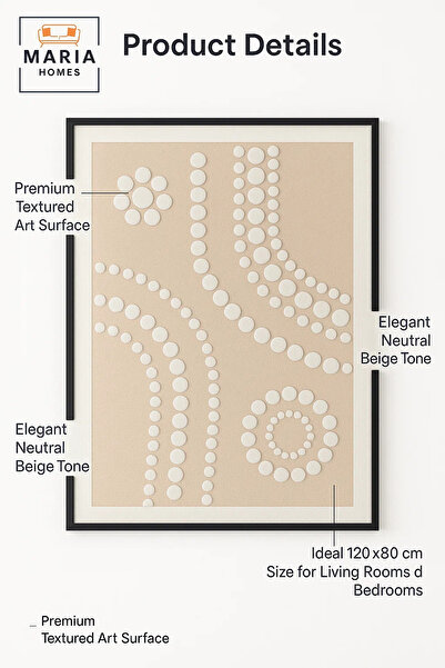 MARIA HOMES Modern 3D Wall Art – Beige Geometric Decorative Panel with Textured Circles 120×80 cm