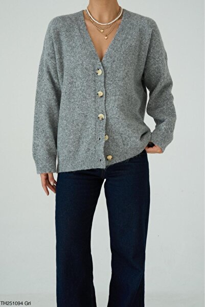 CADDELAMODA Women's V-Neck Fleece-Lined Basic Soft Cardigan