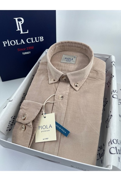 Piola Club Ανδρικό πουκάμισο χωρίς τσέπες Regular Fit Velvet (Μπεζ)