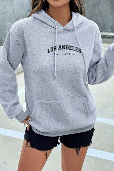 INFLUYENTE Γυναικείο χειμερινό βαμβακερό φούτερ Los Angeles με τύπωμα με κουκ...