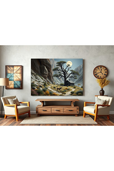 GGMag Tablouri Tablou canvas "Peisaj montan stâncos, Cerb, Copac selenar", di...