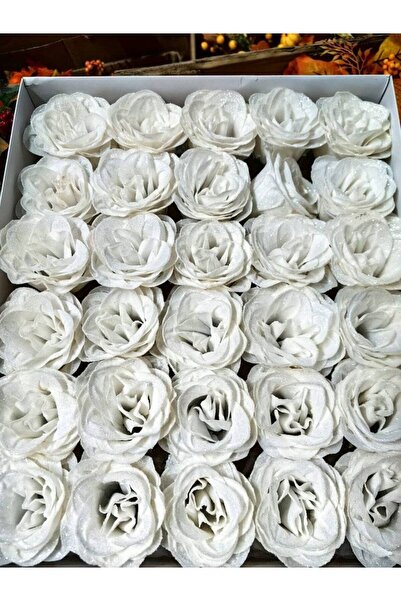 OEM Set 30buc Trandafiri Mari Textili cu Sclipici, Diametru 7.5cm, Inaltime 6...