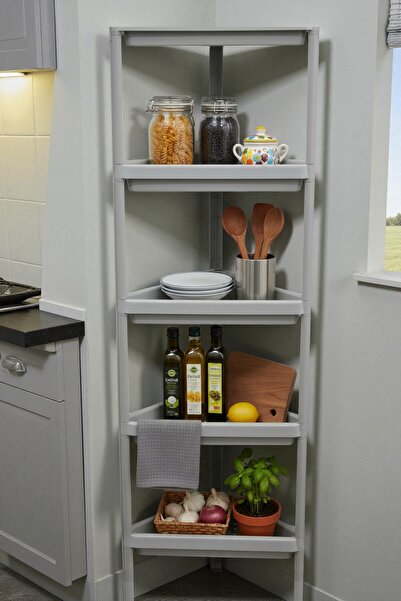 Online Home Market 5 Katlı Üçgen Raf Ünitesi – Köşe Alanlar İçin Şık ve Fonks...