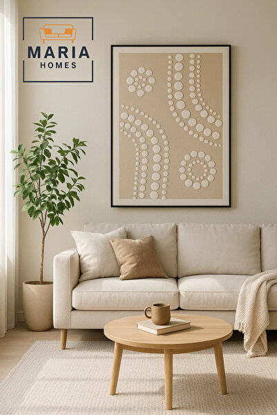 MARIA HOMES Modern 3D Wall Art – Beige Geometric Decorative Panel with Textured Circles 120×80 cm