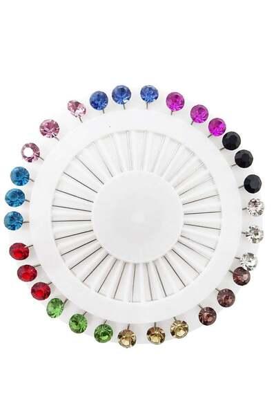 Generic Hijab Pins with Safety Caps, 30pcs Colorful Rhinestone Scarf/Brooch Pins