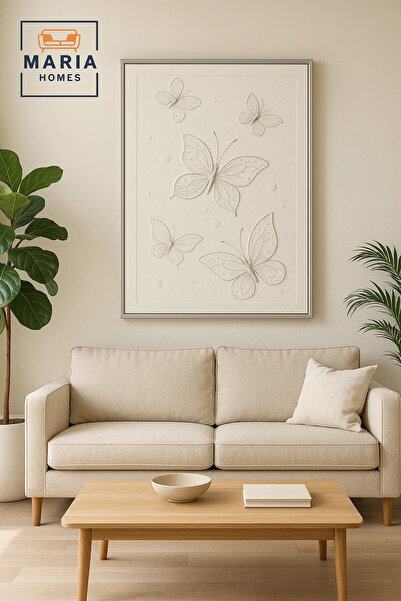 MARIA HOMES لوحة فنية جدارية حديثة ثلاثية الأبعاد - لوحة زخرفية على شكل فراشة بيضاء بتصميم محكم 150×100 سم