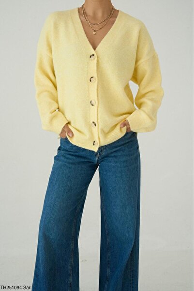 CADDELAMODA Women's V-Neck Fleece-Lined Basic Soft Cardigan