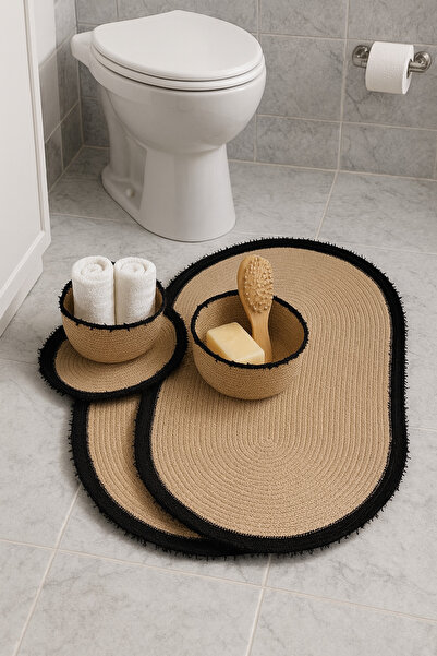 Halı سجادة حمام من أتولي، قطعتان من السجاد، وسلة تنظيم من قطعتين