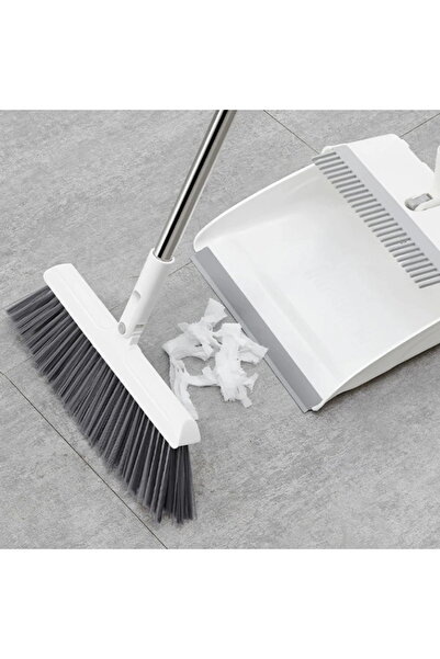 Next Trend Folding Broom & Dustpan Set with Stainless Handle, 7.5 cm Soft Bristles, White