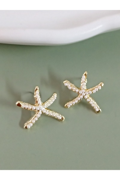 mos&more by mosev Small Starfish Earrings with Gold Pearl