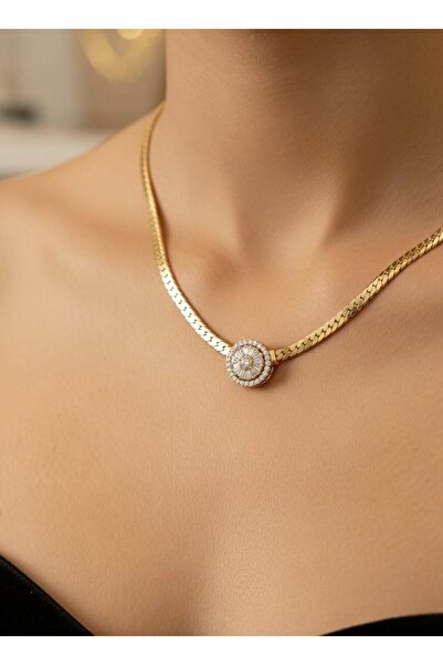 Toka Delisi Gold Zirkon Taşlı Kolye