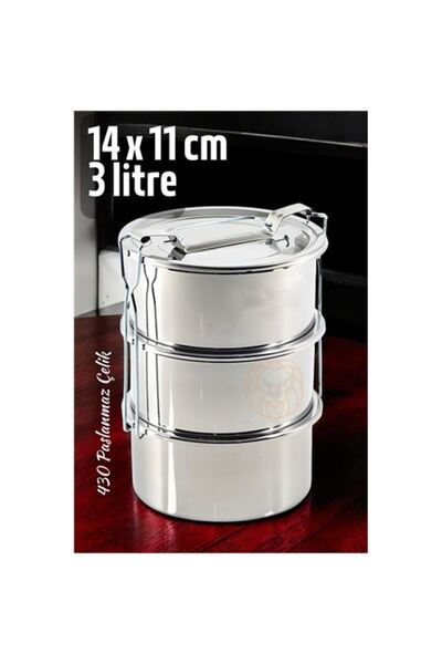 ZhlTools Tureen Food Container Stainless Steel 3 Tiers 14 cm 3 Liters