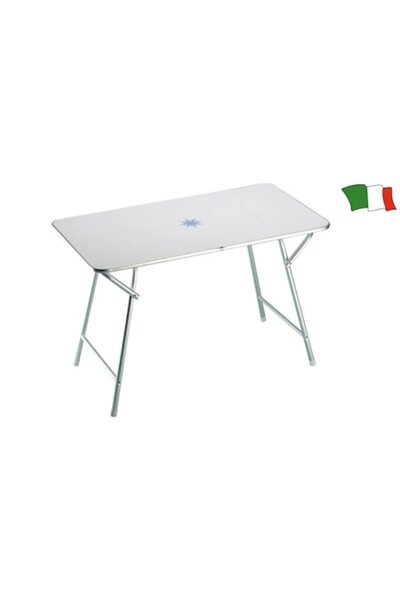 GFN Masă dreptunghiulară albă laminată, decor marin, picioare pliabile din al...