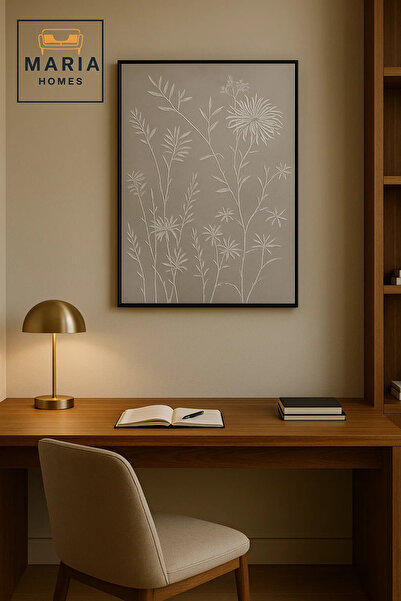 MARIA HOMES Modern 3D Wall Art – Grey Floral Decorative Panel with Raised Botanical Design 120×80 cm