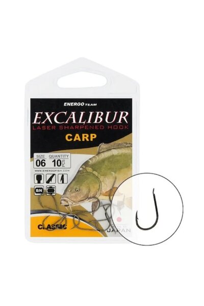 EnergoTeam Cârlige Excalibur Carp Classic NS, pachet de 10 bucăți, paletă, mărimea 12, pentru pescuitul la crap