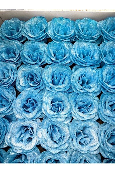 OEM Set 30buc Trandafiri Mari Textili cu Sclipici, Diametru 7.5cm, Inaltime 6.2cm