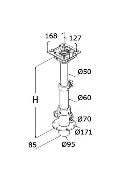 TNG Outdoor Tri-telescopic Table Pedestal, 290-690 mm, Anodized Aluminum