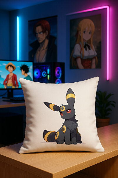 Charmbi غطاء وسادة من قماش ناعم من بوكيمون أومبريون مطبوع مطبوع رقميًا على الوجهين مقاس 43x43 مقاس واحد