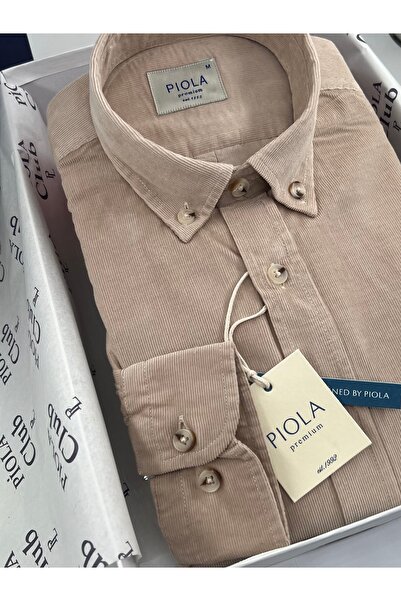 Piola Club Ανδρικό πουκάμισο χωρίς τσέπες Regular Fit Velvet (Μπεζ)