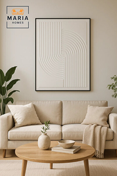 MARIA HOMES لوحة جدارية حديثة ثلاثية الأبعاد - لوحة زخرفية هندسية بيضاء بخطوط منقوشة 120×80 سم