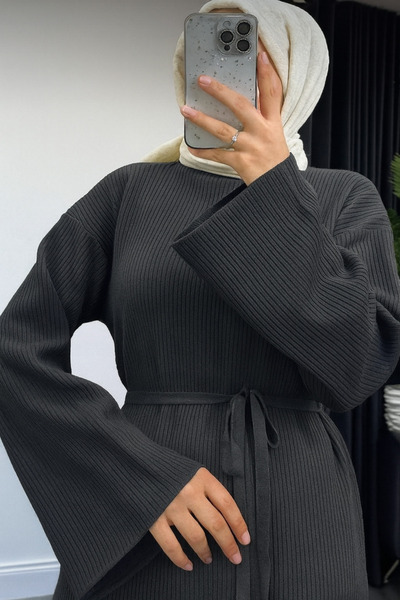 Gülce moda Bağlamalı Oversize Triko Elbise Geniş Kol