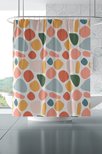 Moud's Κουρτίνα μπάνιου, Πολύχρωμη Οβάλ Κουρτίνα μπάνιου με 2 σχέδια, Κουρτίν...