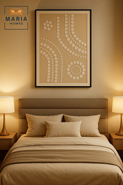 MARIA HOMES Modern 3D Wall Art – Beige Geometric Decorative Panel with Textured Circles 120×80 cm