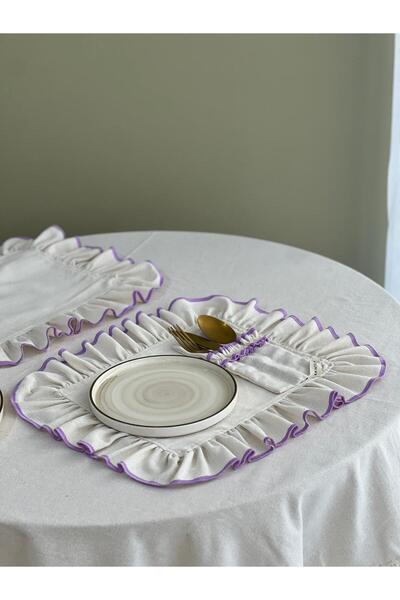 KaiAtelier طقم 6 قطع من الصحون المستديرة المطرزة طبيعياً / طبق تقديم أمريكي