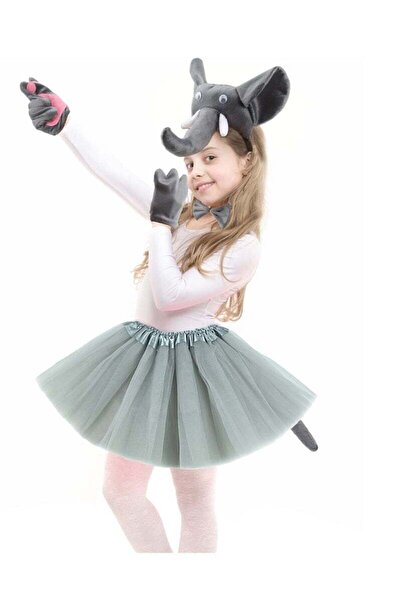 Generic 5-Piece Elephant Costume Set - Ears, Headband, Nose, Tail, Bow Tie, Tutu Skirt (Kids)