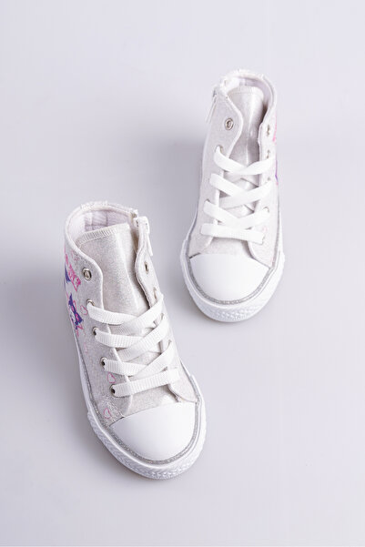 KATEYLER Silver Zippered High-Top Warm Lined 21-30 Lighted Girls' Orthopedic Shoes