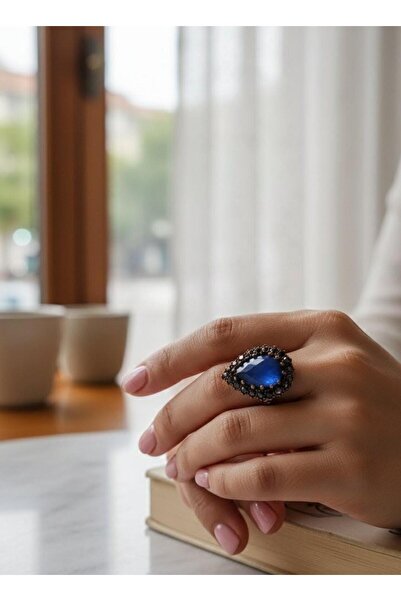 Toka Delisi خاتم نسائي عتيق مصنوع يدويًا من حجر الحس الطبيعي متغير اللون