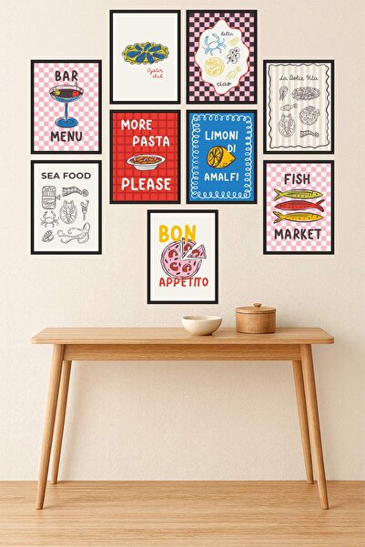 UNT Set de panouri de perete retro pentru bar și bucătărie – 9 bucăți, imprim...