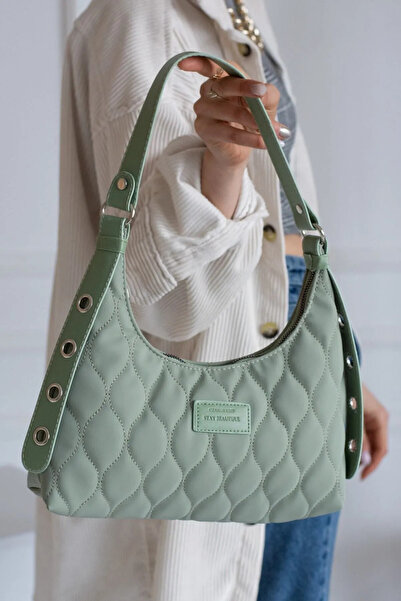 Glowfit Shine Your Shape Kadın Mint Yeşil Kapitone Desenli Baget Omuz Çantası...