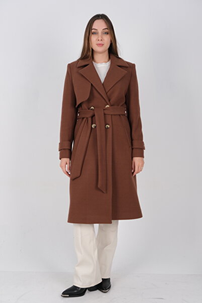 sdf line Rüzgarlıklı Kolu Apoletli Kuşaklı Kruvaze Uzun Kaşe KABAN