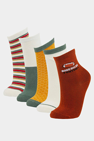 DeFacto F4719A8KR1 Многоцветни дълги памучни чорапи за момчета, 5 чифта