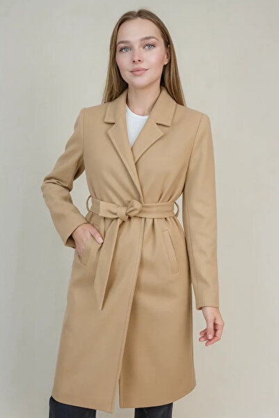 OHEPMODA Belted Plain Women's Cashmere Coat