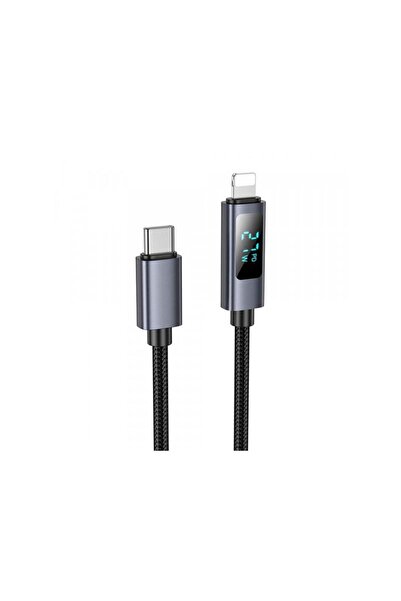 Hoco Cablu Date si Incarcare USB-C - Lightning Display X112 27W 1m Negru