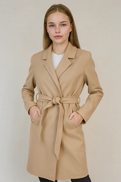 OHEPMODA Belted Plain Women's Cashmere Coat